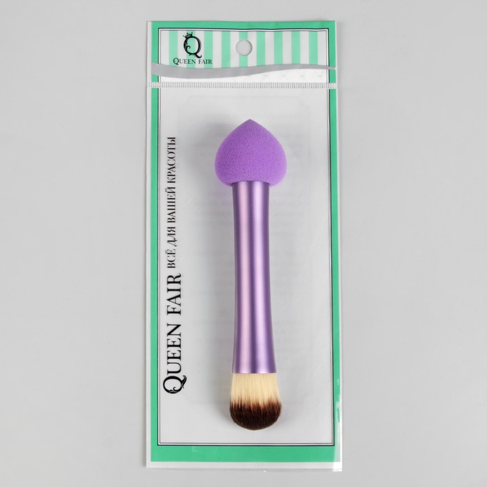 Кисть для макияжа/тонального крема, со спонжем, двусторонняя, скруглённая, цвет МИКС