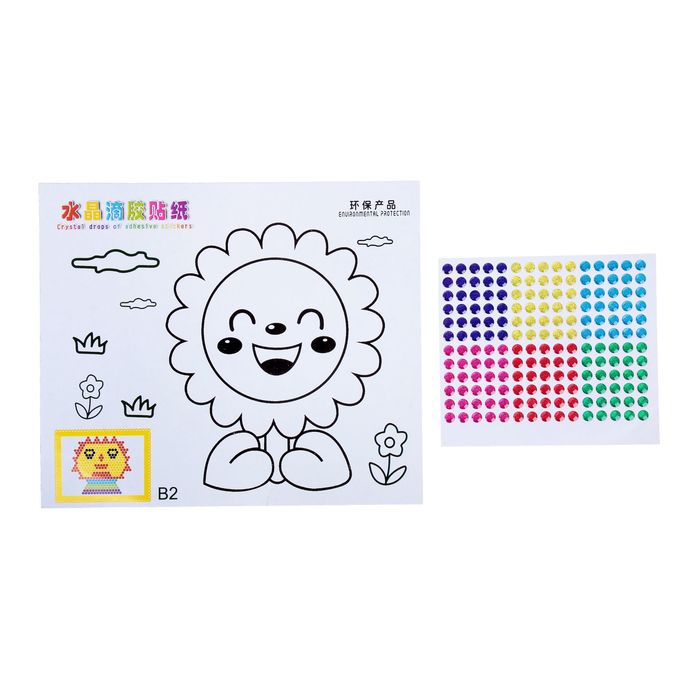 Аппликация "Цветочек" + круглые клеевые стразы без граней 6 цветов