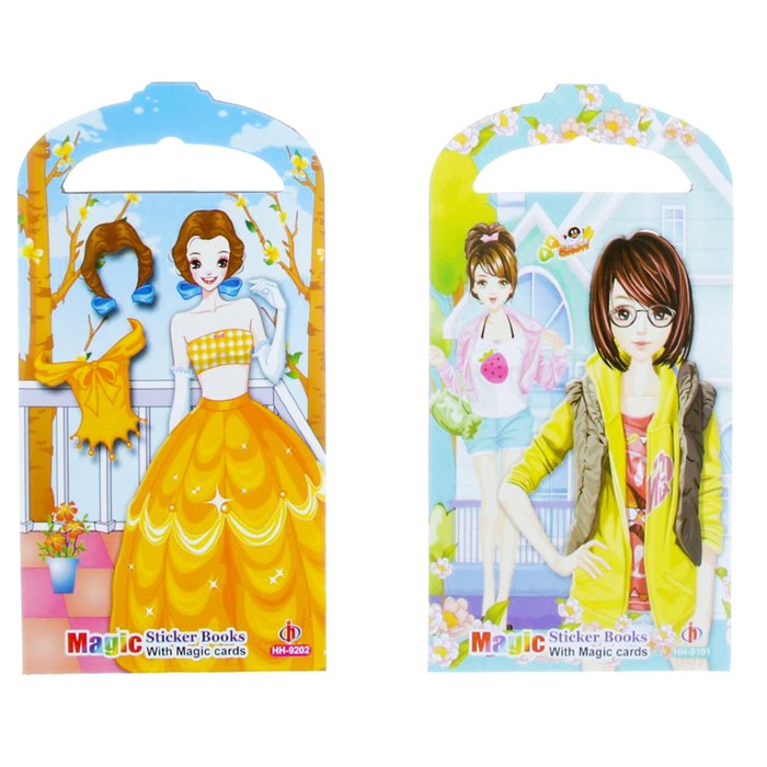 Наклейка бумага набор 6 листов "Гардероб принцессы"с двигающейся картинкой МИКС 20,5х10,5см