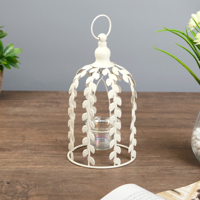 Подсвечник металл 1 свеча "Клетка обвитая листвой" 25х13х13 см