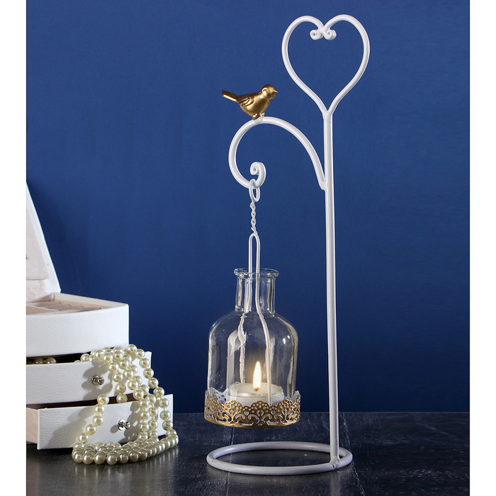 Подсвечник металл 1 свеча "Соловей и сердце" 31х10,5х10,5 см