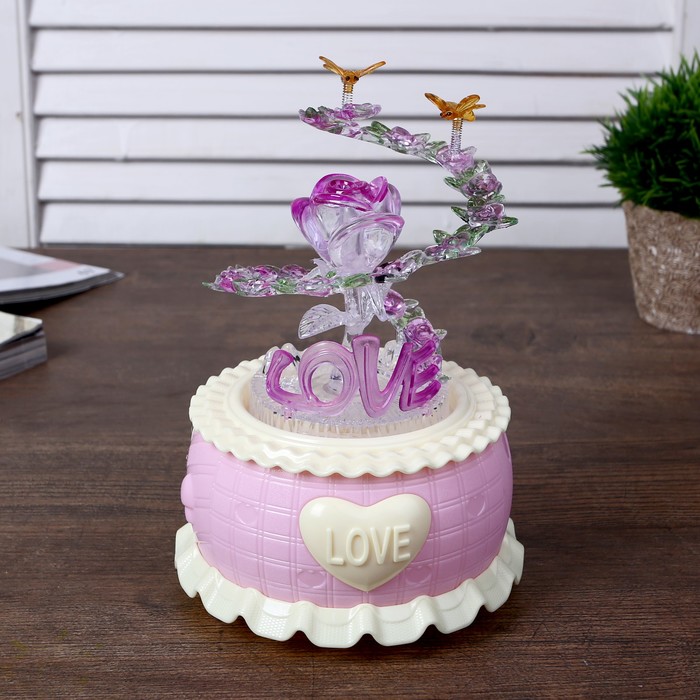 Сувенир музыкальный механический световой "Цветок розы с бабочками" МИКС 19х13х13 см