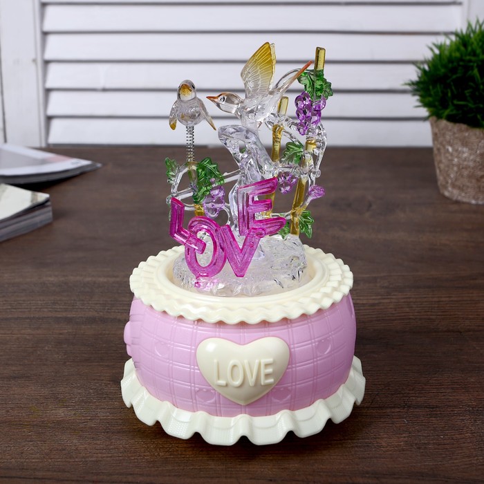 Сувенир музыкальный механический световой "Птички на деревце" МИКС 19х13х13 см