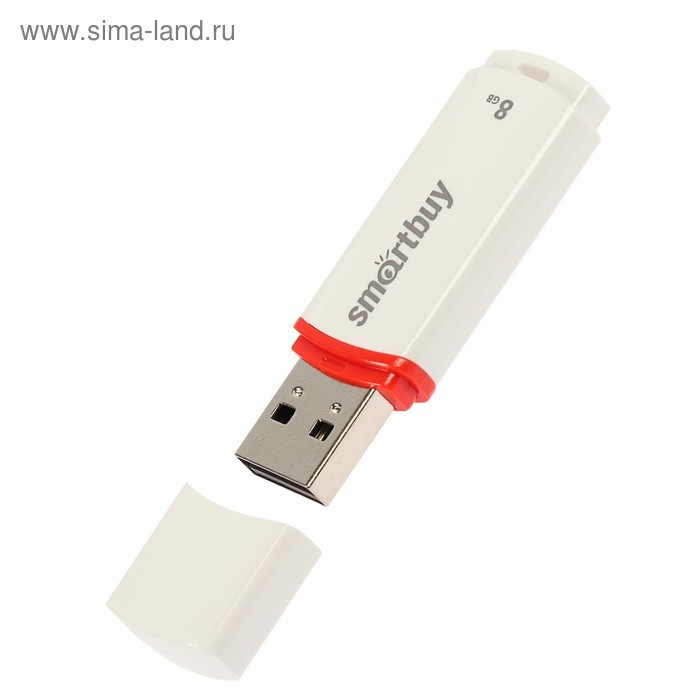 

Флешка Smartbuy Crown White, 8 Гб, USB2.0, чт до 25 Мб/с, зап до 15 Мб/с, белая