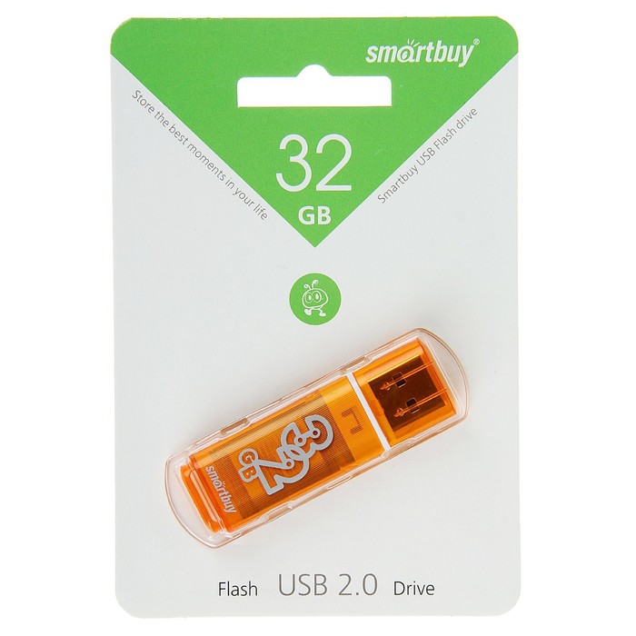 Флешка Smartbuy Glossy series Orange, 32 Гб, USB2.0, чт до 25 Мб/с, зап до 15 Мб/с,оранжевая