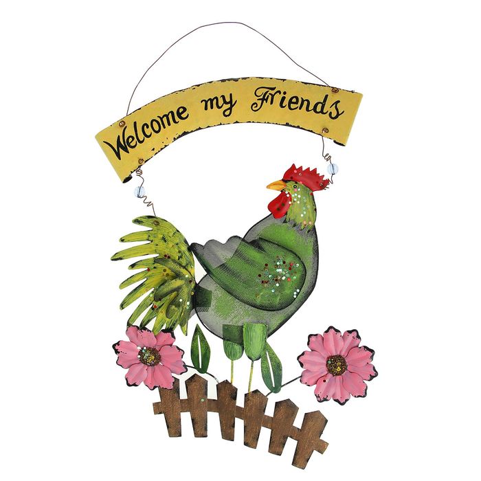 Табличка декоративная "Петушок на заборе" 26*40 см