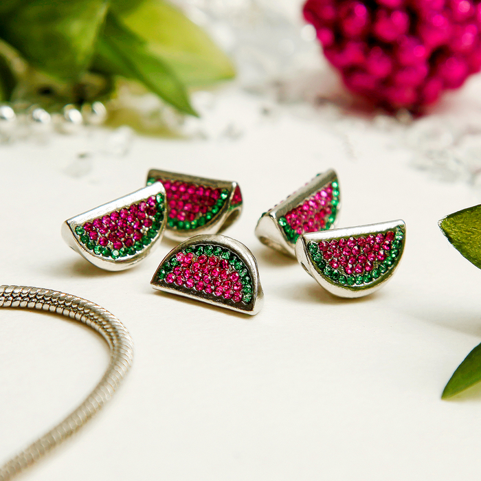 Талисман "Долька арбуза", розово-зелёный в серебре