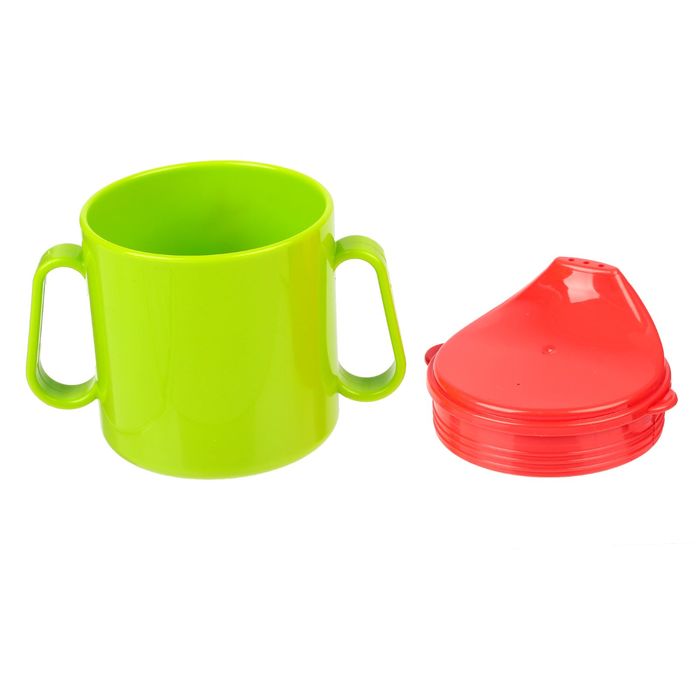 Набор детской посуды, 4 предмета: тарелка глубокая 16 см, кружка-поильник 180 мл, ложка, вилка, от 6 мес., цвет красный/зелёный
