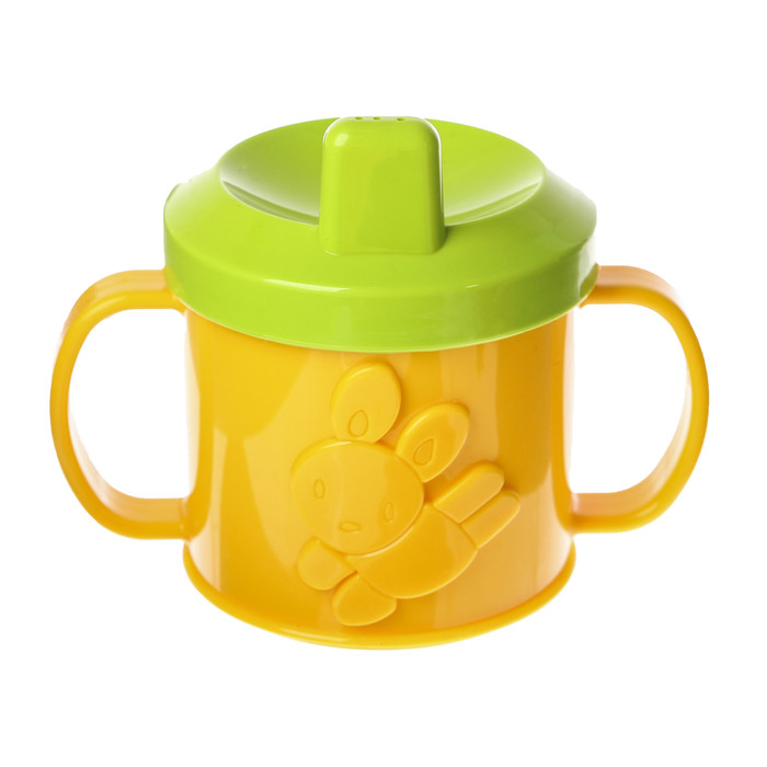 Набор детской посуды, 4 предмета: тарелка глубокая 16 см, кружка-поильник 180 мл, ложка, вилка, от 6 мес., цвет красный/зелёный