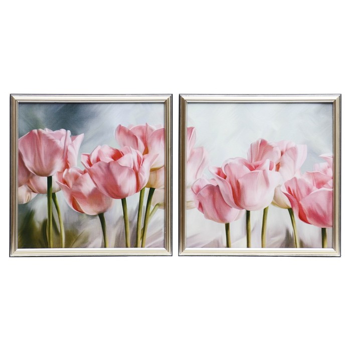 Модульная картина в раме "Тюльпаны", 33×66 см