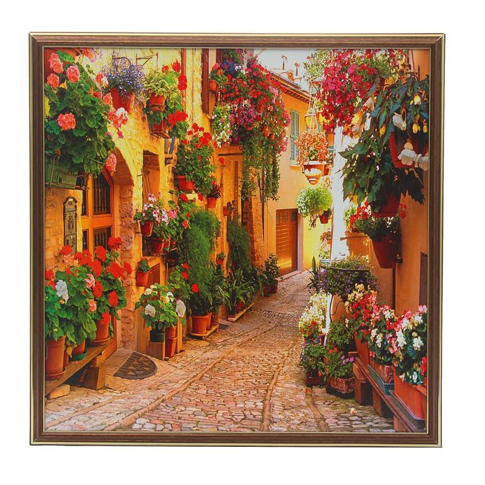 Картина "Улица в цветах" 53х53 см