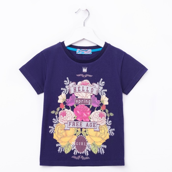 Футболка для девочки, рост 134 (72) см, цвет тёмно-синий