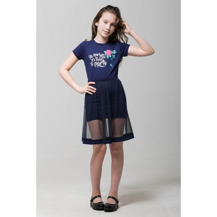Платье нарядное для девочки, рост 134 (72) см, цвет тёмно-синий