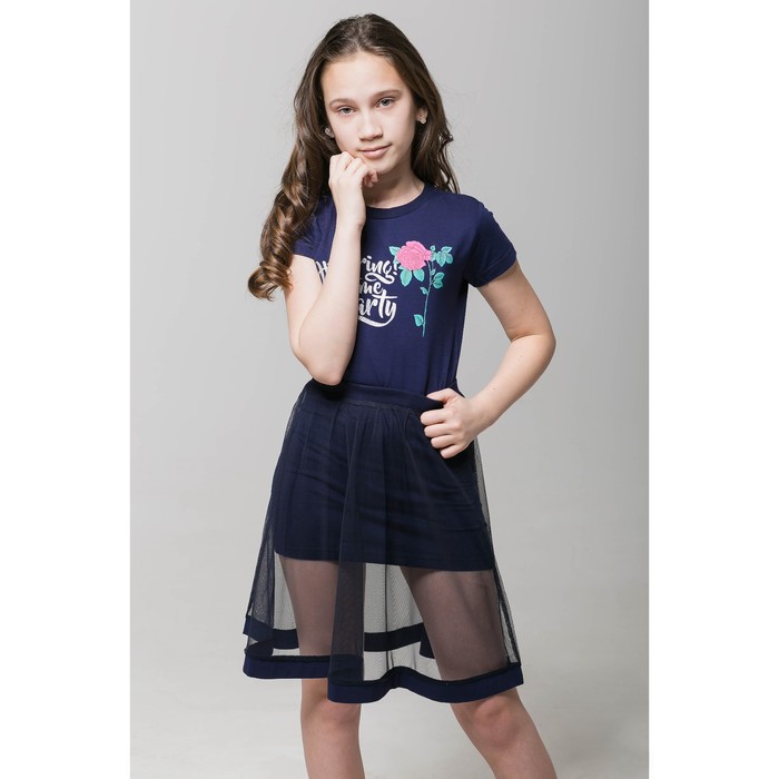 Платье нарядное для девочки, рост 134 (72) см, цвет тёмно-синий