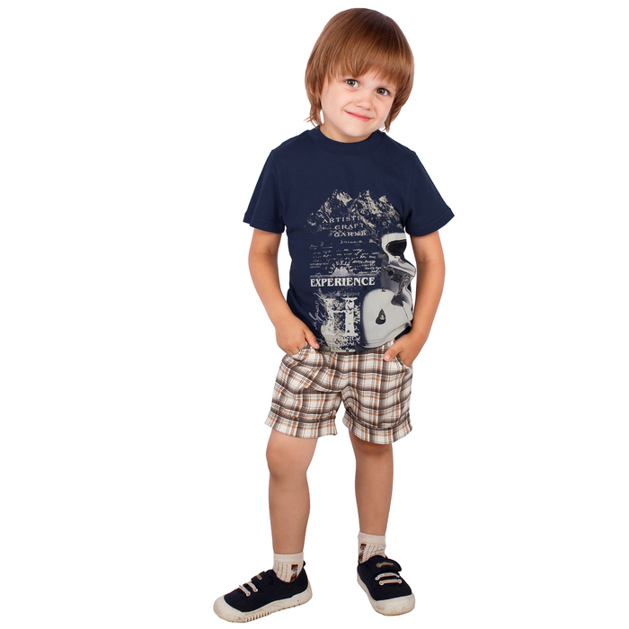 Футболка для мальчика "Марка-люкс", рост 86 см (48), цвет синий, принт половина авто ПДК546001_М 21