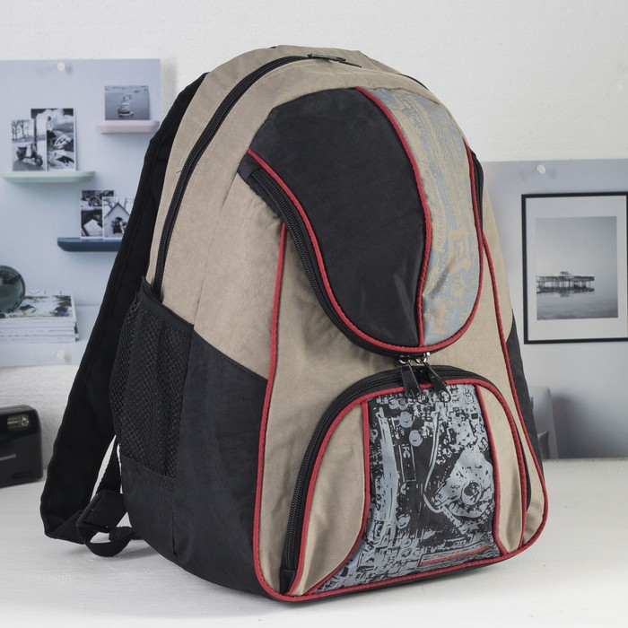 Рюкзак молодёжный на молнии, 2 отдела, 3 наружных кармана, цвет чёрный/оранжевый