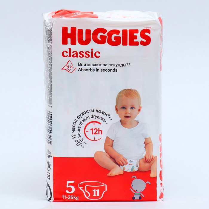 Подгузники HUGGIES Classic (11-25 кг), 11шт huggies подгузники huggies classic 11 25 кг 11 шт