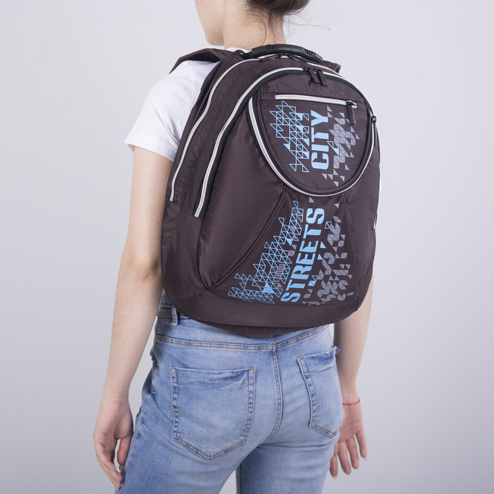 Рюкзак на молнии, 2 отдела, наружный карман, цвет коричневый/голубой