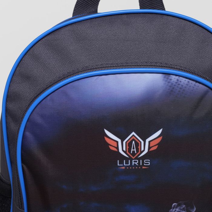 Рюкзак школ 977 26*15*37, отд на молнии, 3 н/кармана, светоотр, авто голубое/темно серый