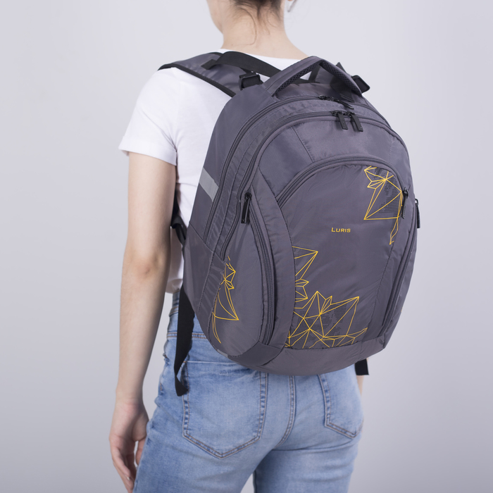 Рюкзак на молнии, 2 отдела, 3 наружных кармана, цвет серый