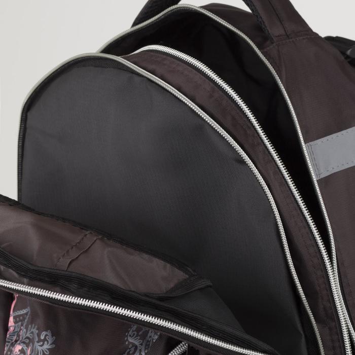 Рюкзак на молнии, 2 отдела, 3 наружных кармана, цвет коричневый