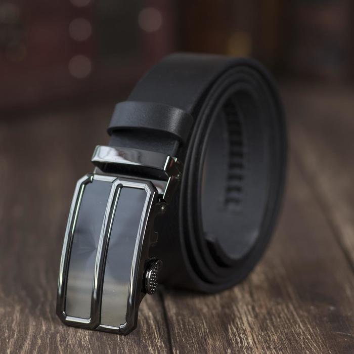 Ремень мужской, гладкий, пряжка - автомат под металл, цвет чёрный