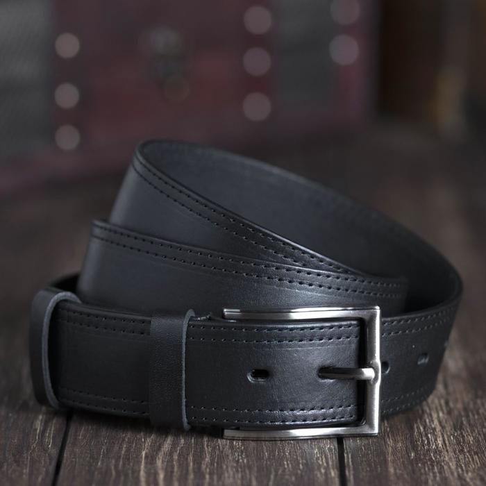 Ремень мужской, пряжка серебро, цвет чёрный