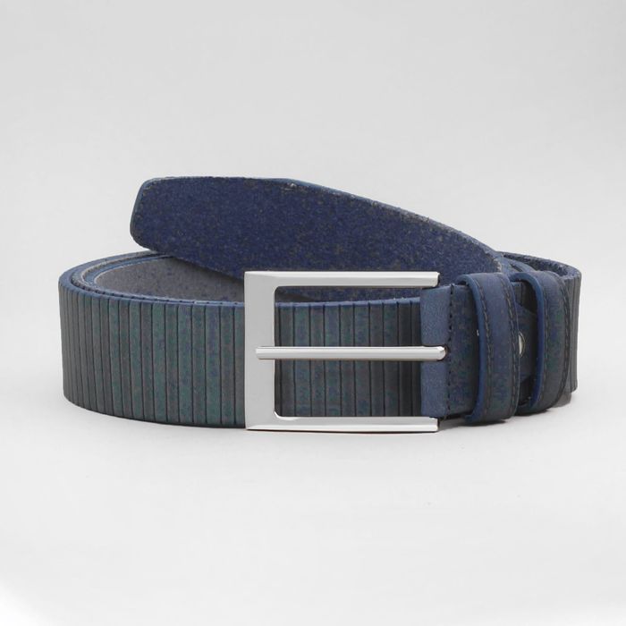 Ремень мужской, ширина 3.5 см, винт, пряжка серебро, цвет синий