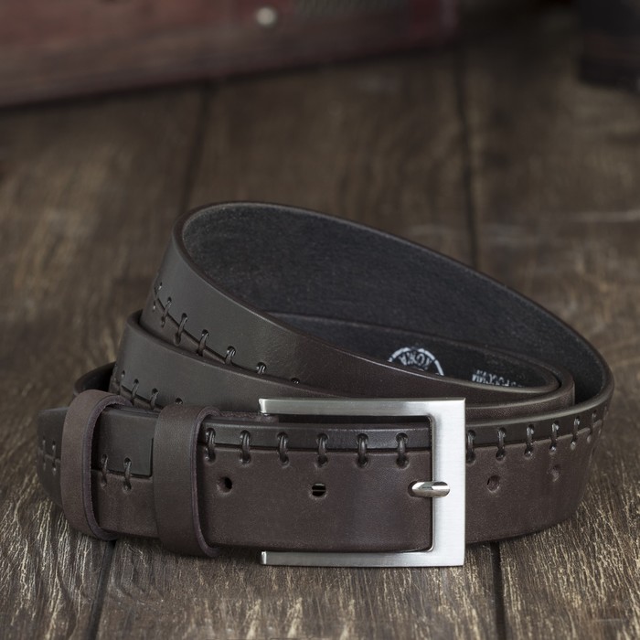 Ремень мужской, пряжка серебро, цвет коричневый