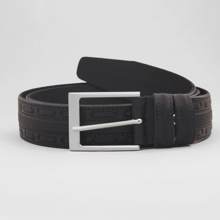 Ремень мужской, пряжка серебро, ширина - 3,5 см, цвет чёрный