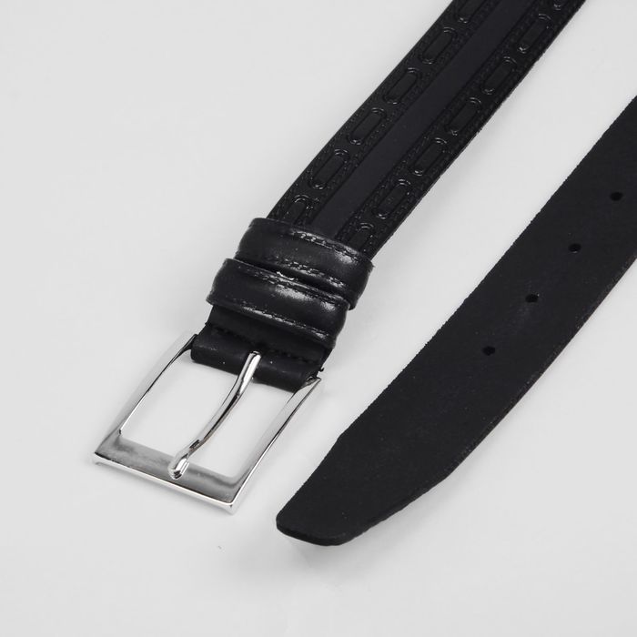 Ремень мужской, пряжка серебро, ширина - 3,5 см, цвет чёрный