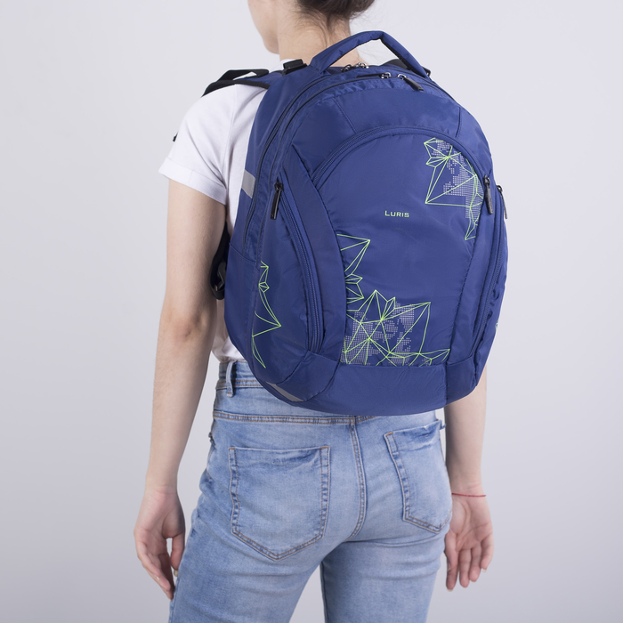 Рюкзак на молнии, 2 отдела, 3 наружных кармана, цвет синий