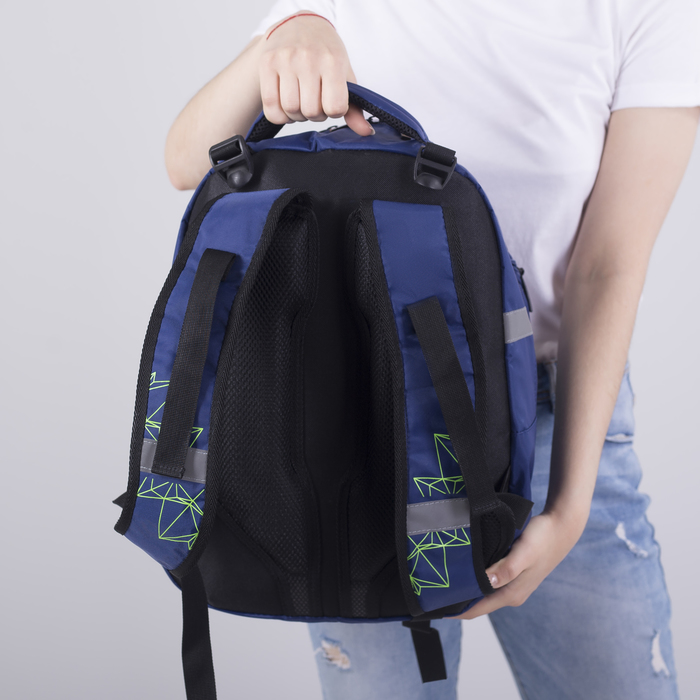 Рюкзак на молнии, 2 отдела, 3 наружных кармана, цвет синий