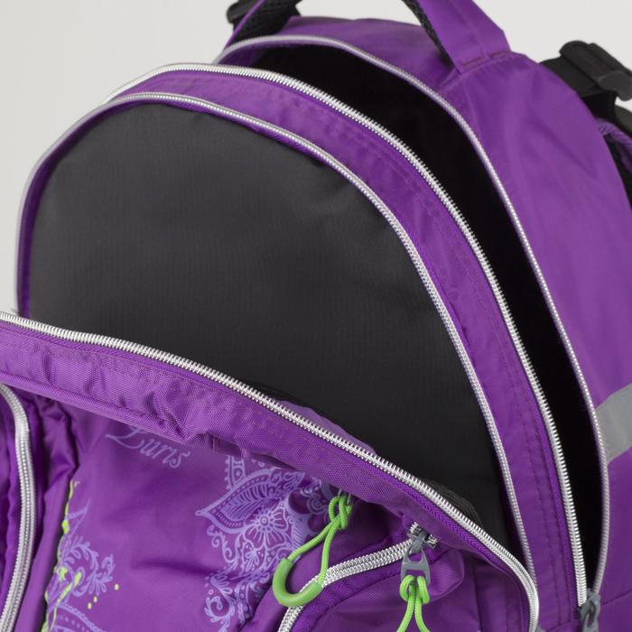Рюкзак на молнии, 2 отдела, 3 наружных кармана, цвет фиолетовый