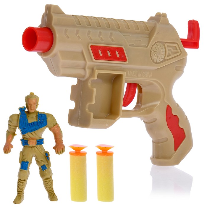 Пистолет "Командир", с фигуркой солдата, стреляет мягкими пулями, цвета МИКС