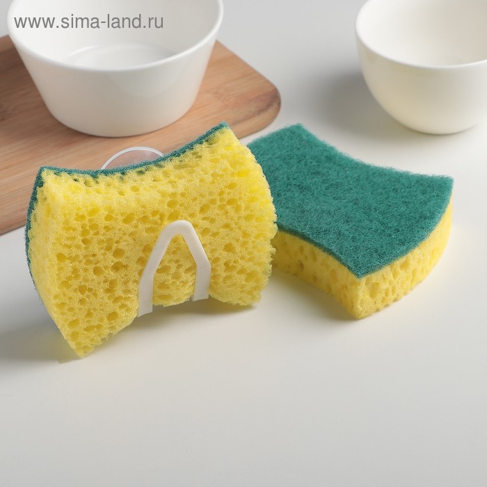 

Губка для мытья посуды с держателем, 11×7×2,5 см