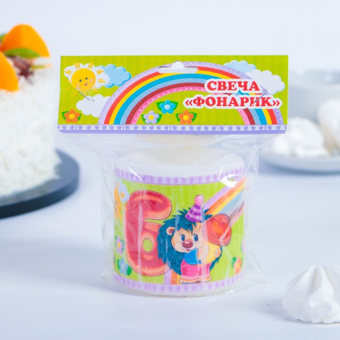 Свеча- фонарик "С Днём Рождения" красная "6"