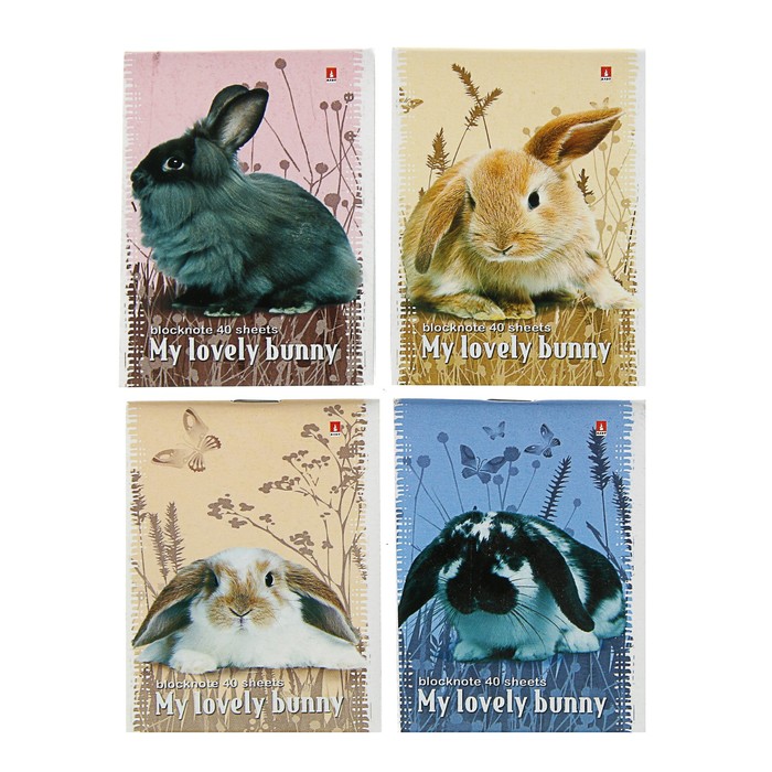 Блокнот А7, 40 листов на скрепке "Милые крольчата", 4 вида МИКС