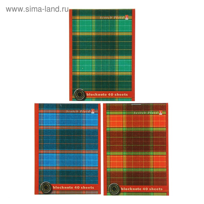 цена Блокнот А6, 40 листов на скрепке Шотландка, МИКС