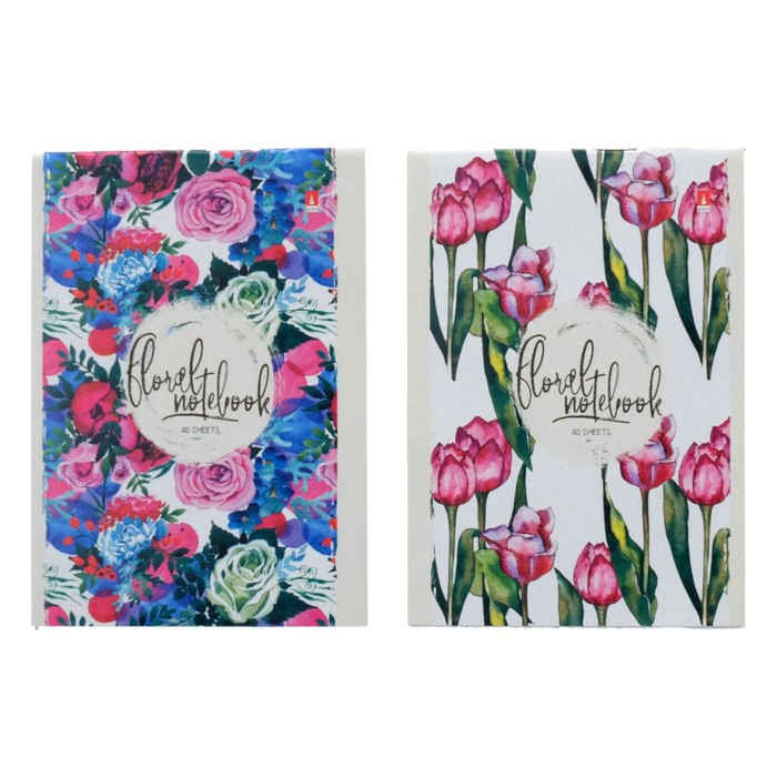 Блокнот А6, 40 листов на скрепке "Пионы", 3 вида микс