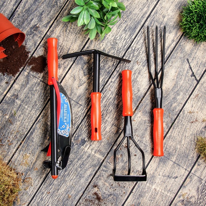 Набор, 7 предметов: мотыжка, коса, 2 рыхлителя, тяпка, 2 совка, мотыжка, пластиковые ручки