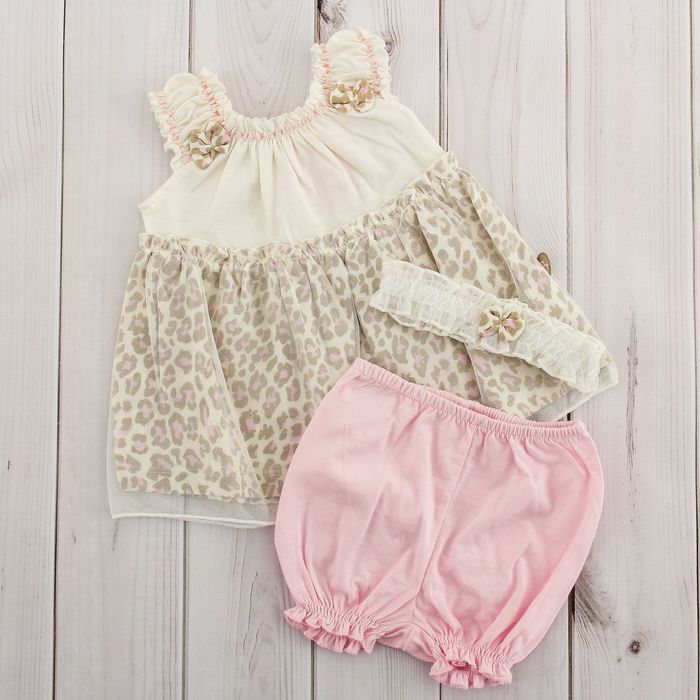 Комплект для девочки (3 предмета) "Лео", рост 62-68 см, цвет бежевый/розовый ВВТ-К 626_М