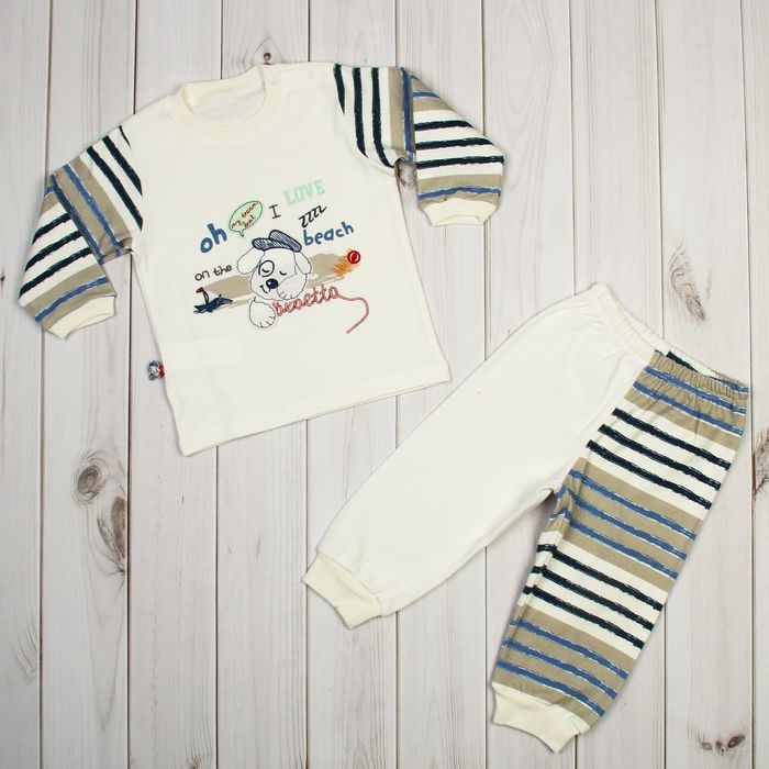 Комплект детский (кофточка, штанишки) "Мечтатель", рост 80-86 см, цвет бежевый/синий ВВТ-F697_М   21