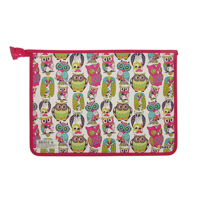 Папка для тетрадей А4 молния сверху, пластиковая, для девочки ПТ-83 «Яркие совята»