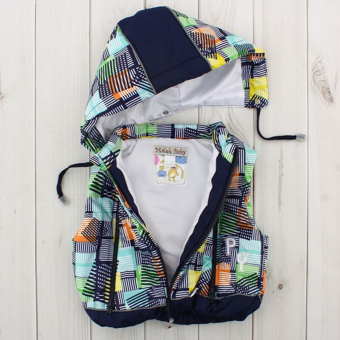 Жилет детский, рост 98 см, цвет индиго, принт синий