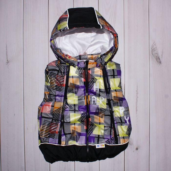 Жилет для мальчика, рост 80 см, цвет жёлтый, принт фиолетовый