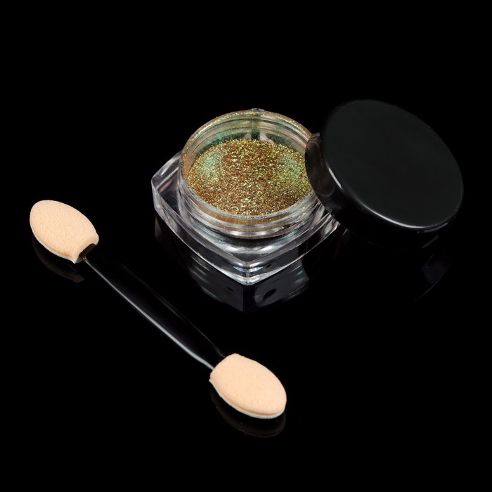 Втирка "Зеркальный блеск" для декора ногтей, 3гр, с аппликатором, цвет зелёный/золотой
