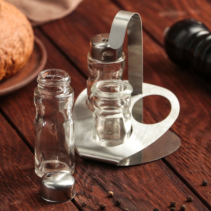 Набор для специй "Мео", 3 предмета: 30 мл, 2 шт 50 мл, на подставке