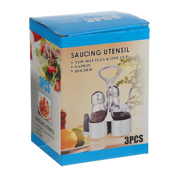 Набор для специй "Мео", 3 предмета: 30 мл, 2 шт 50 мл, на подставке