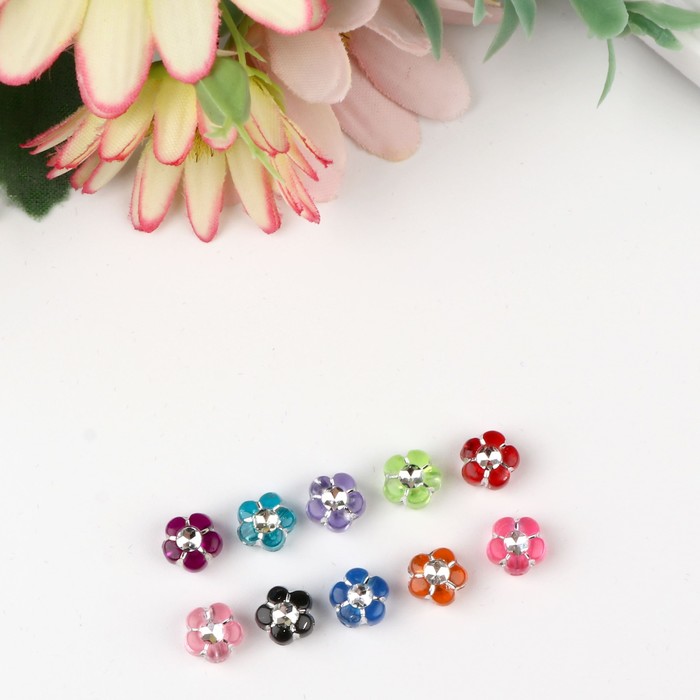 Набор бусин для творчества пластик "Цветочки со стразиками" 20 гр 0,7х0,7 см